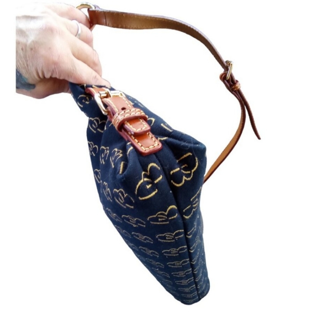 Dooney & Bourke Blue & Tan Monogram Canvas & Leather Shoulder Bag EUC - Picture 4 of 9